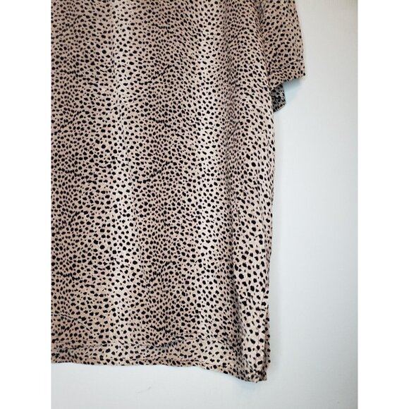 Nora Noh Women Sz L Blouse Leopard Print Short Sleeve 100% Silk Brown Round Neck - Picture 3 of 5